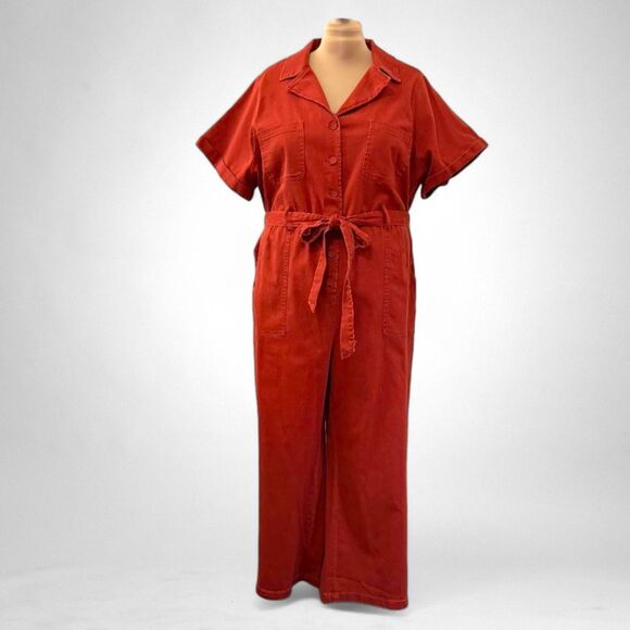SKIES ARE BLUE Short Sleeve Button Front Jumpsuit Size 3X Rust Orange NEW - Picture 1 of 8